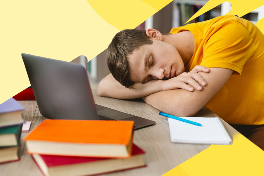 teenager falls asleep studying getting bad grades