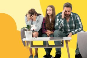 family stress parents stressed out while daughter watches
