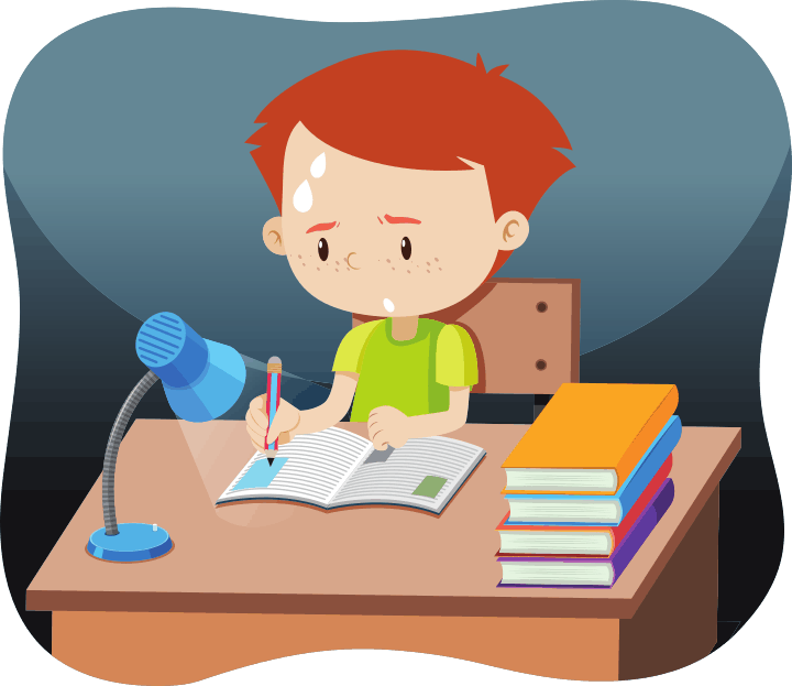 A boy sweats while he studies under pressure at night under fixed interval reinforcement schedules in school, the fixed interval psychology definition