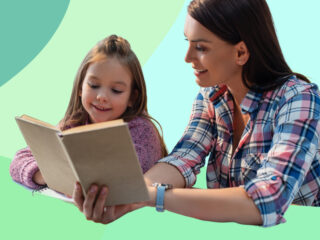 Mom and daughter reading together