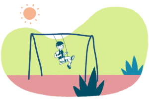 boy plays on swing under the sun