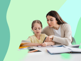 Controlling mother hover over daughter doing homework
